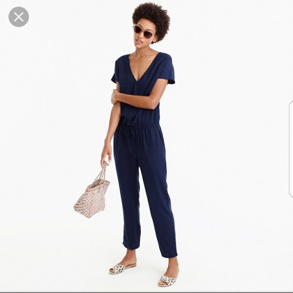 navy blue linen jumpsuit